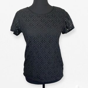 Market & Spruce Black Embellished Lace Fitted T-Shirt Blouse top S